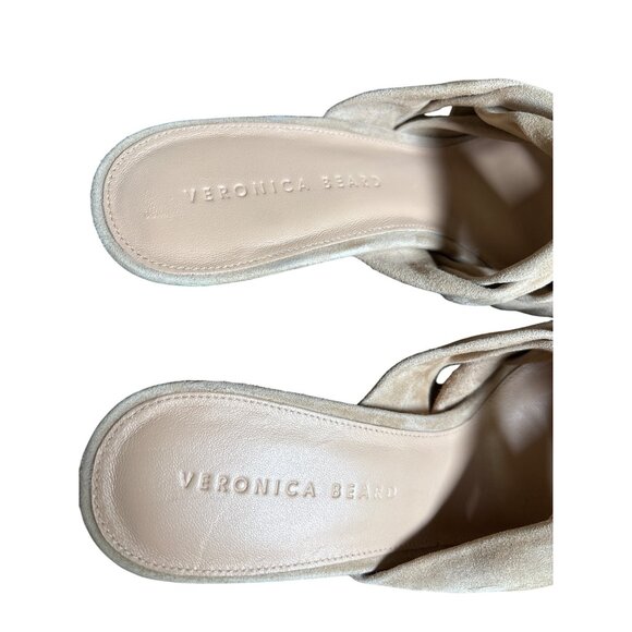 Veronica Beard Alin Suede Sandal Neutral Beige Heels Mule Size 9.5 - Picture 9 of 10